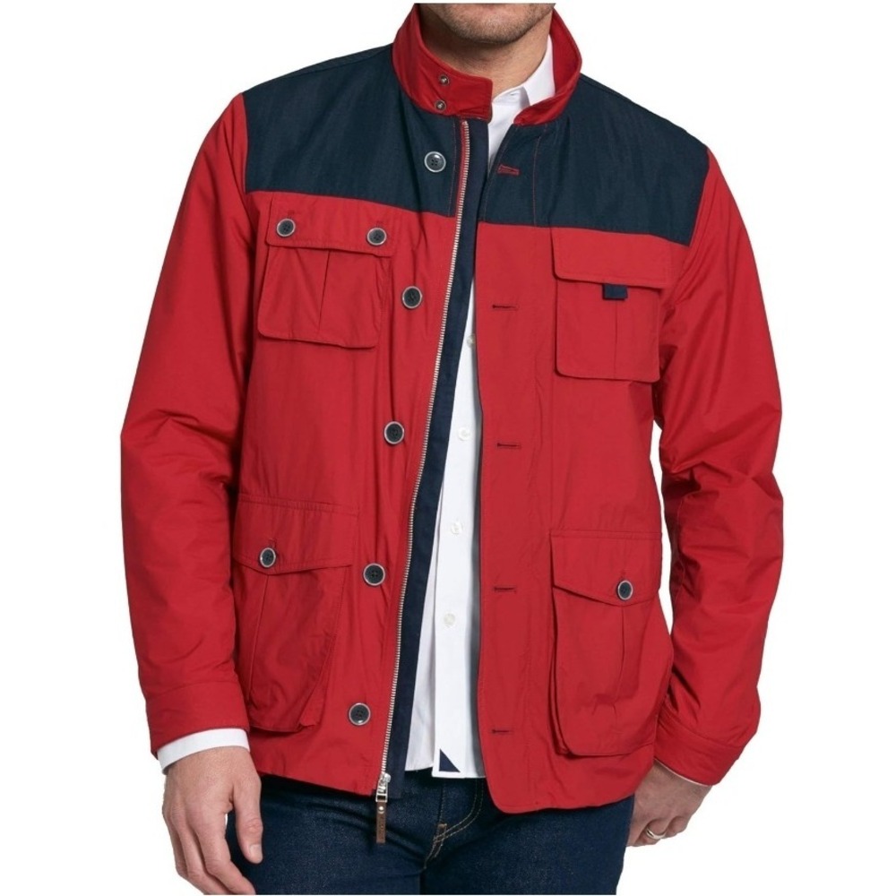 Untuckit Mens‎ XXL Red Navy Windbreaker Jacket Full Zip Utility Harrington Coat